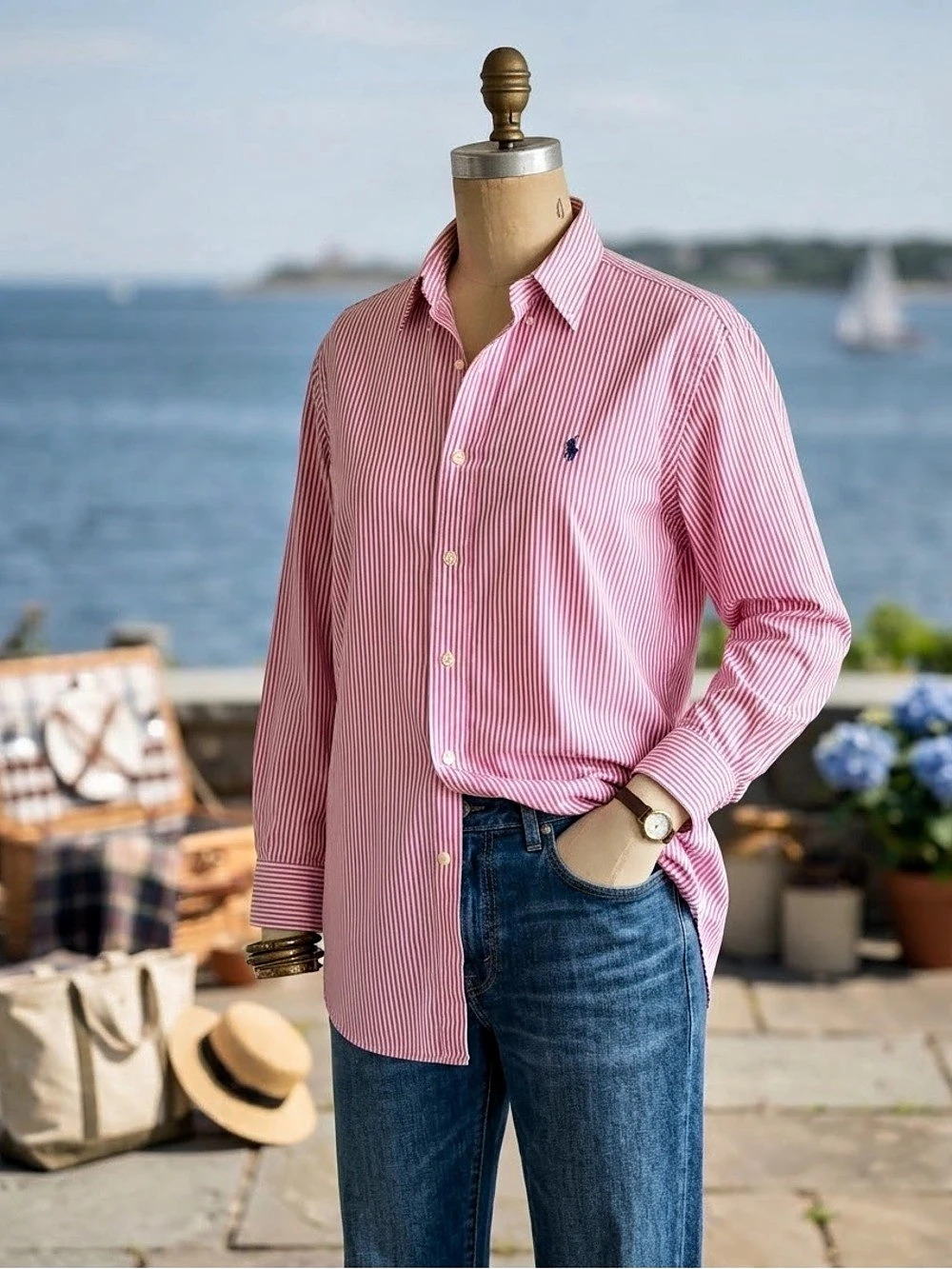 Ralph Lauren Polo Striped Button Down Pink & White XXL Like New